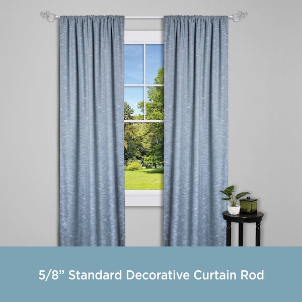 Kenney Valencia 5/8” Standard Decorative Window Curtain Rod, 28-48, Satin Nickel